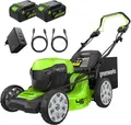 Produktbild: Greenworks 48 V (2x24 V) Selbstfahrender kabelloser Rasenmäher für große Rasenflächen bis zu 480 m², 46 cm Schnittbreite, 55 L Beutel PLUS zwei 4 Ah Akkus und Doppelladegerät, 3 Jahre Garantie GD24X2LM46SPK4X