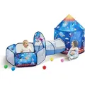 Produktbild: 3-in-1-kinderspielzelt Mit Tunnel Für Jungen Mädchen Babys Und Kleinkinder Pop-up-spielhaus Für Drinnen Und Draußen Mit Tragetasche Und Bindebändern Königsblaues Raketenthema - Vevor