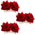 Produktbild: Clyhon 3er Pack Rose Blume Haarspange Damen Rose Blume Haarschmuck Hochzeit Haarspange Flamenco Tänzerin Haarschmuck Rot