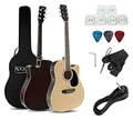 Produktbild: Rocktile WSD-8CE-NT Slim Line Westerngitarren Set - Dreadnought Akustik Gitarre - Westerngitarre mit Tonabnehmer im Set inkl. Tasche, Gurt, Kabel, Ersatzsaiten und Plektren - Natural