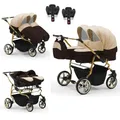 Produktbild: Zwillingskinderwagen 5 in 1 Duet Lux Goldedition inkl. Autositze und Iso Bases - 14 Teile - in 20 Farben