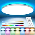 Produktbild: Led Deckenleuchte Dimmbar mit Fernbedienung 24W RGB Farbwechsel LED Deckenlampe Flach Rund Deckenbeleuchtung 3000K-6500K 2400LM für Schlafzimmer Küche Wohnzimmer Korridor Balkon Badezimmer Esszimmer