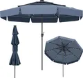 Produktbild: COSTWAY LED Sonnenschirm 300cm, 3-stöckiger Gartenschirm mit Kurbel & Volant, beidseitig um 35° knickbar, Marktschirm windfest stabil Marine