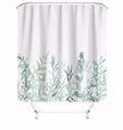 Produktbild: M&W DAS DESIGN Duschvorhang grüne Blätter Blumen Pflanzen Badezimmer Textil Vorhang mit Antischimmel Effekt waschbar Shower Curtain badewanne inkl. 12 C-Ringe mit Gewicht unten 240x200cm(BxH)