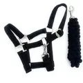Produktbild: ARBO-INOX® Reithalfter Beginner Halfter Set Pferd mit Halfter verstellbar und Führstrick schwarz FULL Warmblut