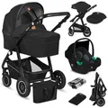 Produktbild: Lionelo Bianka 3in1 Kinderwagen, Autotransporter, Autositz, klappbar, Travel System Rückenlehne verstellbar 360o Räder Polsterung, Verdeck XXL-Sc... - Schwarz
