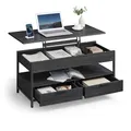 Produktbild: VASAGLE Couchtisch, höhenverstellbarer Wohnzimmertisch, Kaffeetisch, mit Schubladen, offenes Fach, 50 x 100 cm, anthrazitgrau-tintenschwarz LCT209B22