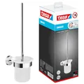 Produktbild: tesa SMOOZ WC-Garnitur, satiniertes Glas und verchromter Edelstahl - Toilettenbürsten-Set zur Wandbefestigung ohne Bohren, inkl. Klebelösung - 137 mm x 97 mm x 410 mm