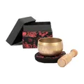 Produktbild: Bodhi Indische Klangschale Ø 8 cm | Klangschalen Set inkl. Kissen, Klöppel & Geschenkbox | Singing Bowl mit Verzierung | Ideales spirituelles Geschenk | Meditationszubehör aus Messing