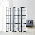 Produktbild: Homestyle4u Paravent Raumteiler 5 teilig Holz Schwarz Reispapier Weiß Höhe 175 cm - Schwarz