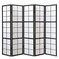 Produktbild: Homestyle4u Raumteiler Trennwand Holz Paravent Innen 5 teilig Shoji Reispapier Weiß Rahmen Schwarz Sichtschutz