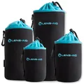 Produktbild: LENS-AID Neopren Objektivbeutel mit Fleece-Fütterung als Set oder einzeln Objektivtasche BZW. Köcher als Schutz für Objektiv, Blitz, Monitor, Kamera-Zubehör - 4er Set (S,M,L,XL)