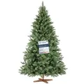 Produktbild: Fairytrees Künstlicher Weihnachtsbaum FT29, Nordmanntanne Premium, mit braunem Stamm und Echtholz Baumständer grün 180 cm
