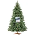 Produktbild: FAIRYTREES Weihnachtsbaum künstlich, Nordmanntanne Premium 180 cm, Naturgetreue Spritzguss Elemente,  EU, Künstlicher Weihnachtsbaum mit handgefertigtem Ständer aus Eschenholz