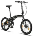 Produktbild: Licorne Bike Phoenix 2D Cross 20 Zoll Aluminium Faltrad Klapprad Scheibenbremse Discbremse Faltfahrrad Herren Damen 7 Gang Kettenschaltung Folding City Bike Alu-Rahmen (Spoke Wheels, Schwarz/Gold)