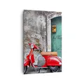 Produktbild: Wandbilder Dekoration Wohnzimmer Scooter transport italien retro Bilder auf Leinwand 80x120cm Leinwandbild mit Rahmen Schlafzimmer Deko Wand Kunstdruck Art Groß XXL Wanddeko Bild Canvas PA80x120-2571