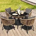 Produktbild: di volio Gartenmöbel-Set RIETI Beige/Grau, Terrassenmöbel aus Polyrattan und Stahl, Gartenmöbel für 4 Personen - Couchtisch & 4 Stühle - Beige/Grau/Schwarz