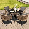 Produktbild: di volio Gartenmöbel-Set RIETI Beige/Grau, Terrassenmöbel aus Polyrattan und Stahl, Gartenmöbel für 4 Personen - Couchtisch & 4 Stühle