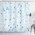 Produktbild: ABAKUHAUS Tropfen Duschvorhang, Regentropfen weiß Navy, Stoffliches Gewebe Badezimmerdekorationsset mit Haken, 175 x 200 cm, Hellblau Wieß