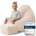 Produktbild: DreamRoots Sitzsack Erwachsene Cord oder Kinder - Bean Bag Sofa - Sitzsack Cord mit Hocker und Bezug - Sitzsäcke mit Füllung 70x70x70 cm Vanilla Ice