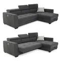 Produktbild: Ecksofa B300/T196/H103 cm mit elektrischer Sitztiefenverstellung, Kopflehnen höhenverstellbar, ausfahrbare Couch, USB Ladefunktion, Bettkasten, spiegelverkehrt montierbar, Chenille Dunkelgrau / 15409