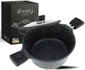 Produktbild: DIVORY Großer Kochtopf 24cm – 4L Topf groß mit Deckel, Gemüsetopf Induktion,Suppentopf mit abnehmbaren Griffen, Fleischtopf hoch Schwarz