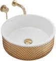 Produktbild: Rea Waschbecken Waschtisch Aufsatzwaschbecken Keramik Handwaschbecken Aufsatz Waschschale Oval 42X42 Weiß Gold