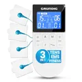 Produktbild: GRUNDIG Tens Gerät Schmerztherapie Reizstromgerät - Zertifiziertes Reizstrom Medizinprodukt mit 50 Programmen und 16 Intensitätsstufen - 3in1 Akku EMS Gerät zur Muskelentspannung (Gerät)