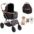 Produktbild: VEVOR Hundebuggy 59x85x105cm Hundewagen 30kg Tragfähigkeit Faltbarer Hundetrolley Aluminium-Rahmen 800D Oxford-Gewebe Nylon-Netzfenster 4 PU-Räder Hundebox Tierbuggy Katzenbuggy Haustier Transport