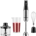 Produktbild: KLAMER Stabmixer Set 1000 Watt, 4 in 1 Pürierstab Edelstahl mit SmartSpeed per Fingerdruck, inkl. 3-teiligem Zubehör-Set, Messbecher & Schneebesen