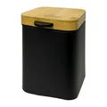 Produktbild: Relaxdays Kosmetikeimer Wandmontage, 3 l, Absenkautomatik, Inneneimer, Metall, Badezimmer Mülleimer eckig, schwarz/Natur