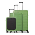 Produktbild: Travelite 4-Rad Hartschalen Koffer Set 3-teilig Größen L/M/S Vortasche, recyceltes Material in Schale und Innenfutter, Gepäck Serie MOOBY: Kratzfeste Hartschalen Trolleys mit TSA Kombinationsschloss