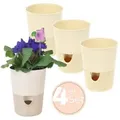 Produktbild: 4x Kräutertopf Selbstbewässernd Selbstbewässerungstopf Kräutertopf Küche Basilikum Topf Blumentopf mit Bewässerungssystem Fensterbank Elfenbein