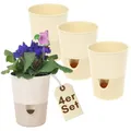 Produktbild: GarPet 4er Set Kräutertopf Selbstbewässernd Selbstbewässerungstopf Kräutertopf Küche Basilikum Topf Blumentopf mit Bewässerungssystem Fensterbank Elfenbein 11 cm