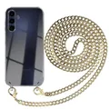Produktbild: EAZY CASE - Handykette kompatibel mit Samsung Galaxy A15 Kette zum Umhängen für Galaxy A15 Hülle mit Band aus Silikon stoßfeste transparente Handyhülle als Fallschutz in Metall - Gold