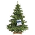 Produktbild: FairyTrees Weihnachtsbaum künstlich 150cm NORDMANNTANNE mit Christbaum Holzständer |  Tannenbaum künstlich mit grünem Stamm |  EU