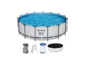 Produktbild: Bestway Framepool 56438 Lichtgrau, rund (Komplett Set, 5-tlg., Pool, Leiter, Pumpe, Kartusche, Plane), Ø 457 x 122 cm