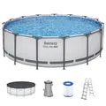 Produktbild: Aufstellpool - Set mit Filterpumpe Swimmingpool Garten Lichtgrau Ø 457x122cm