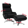 Produktbild: Relaxsessel mit Hocker HWC-K98, Fernsehsessel Sessel, Liegefunktion drehbar, Metall Echtleder/Kunstleder schwarz