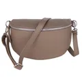 Produktbild: MIRROSI® Bauchtasche Damen, Made in Italy, Echtleder Umhängetasche Echtes Leder, Brusttasche, Crossbody Bag aus Echtem Leder, in 3 Größen erhältlich (Taupe Silberner Reißverschluss) (Gr.M)