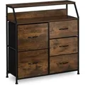 Produktbild: Relaxdays Kommode Stahl MDF Vliesstoff Schwarz Dunkelbraun mit 5 Schubladen und 2 Ablagen 87 cm x 84 cm x 32 cm 12,5 kg