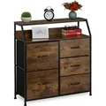 Produktbild: Kommode, 5 Schubladen, 2 Ablagen, Bücher & Deko, Regalkommode Industrial, Hxbxt: 87x84x32 Cm, Braun/schwarz - Relaxdays