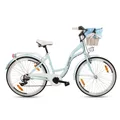 Produktbild: Goetze Mood 26 Zoll City Bike, 17 Zoll Tiefeinsteigerrahmen, 6-Gang Shimano, V-Bremse, LED-Beleuchtung, Komfortsattel, Rattankorb