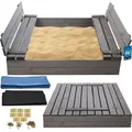 Produktbild: KOTARBAU® Sandkasten mit Abdeckung Sandkasten Holz 120x120 cm imprägniert mit Sitzbänken Grau Holzsandkasten Sandbox mit Deckel Sandkasten mit D... - Grau