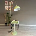Produktbild: bamyum Gorkiede Metall, Moderne, Stehlampe Wohnzimmer, Schlafzimmer, Kinderzimmer mit E27 Fassung, 30 cm Breit, verstellbarer Lampenschirm, Stehleuchte mit Ablage, Minzgrün
