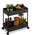 Produktbild: Rollwagen, 2 Etagen, Servierwagen, Küchenwagen, Bad & Büro, Rollregal, Hxbxt: 38 X 39,5 X 21,5 Cm, Schwarz - Relaxdays