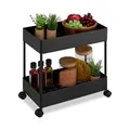 Produktbild: Relaxdays Rollwagen, 2 Etagen, Servierwagen, Küchenwagen, Bad & Büro, Rollregal, HxBxT: 38 x 39,5 x 21,5 cm, schwarz