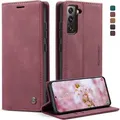 Produktbild: Samsung Galaxy S22 5G Hülle Premium Leder Klappbar Flip Case Magnet Standfunktion - Weinrot - Rot