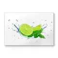 Produktbild: DEQORI Schneidebrett aus Glas | groß 30x20 cm | Motiv Limette fällt ins Wasser | Design Schneideplatte für Küche | Frühstücksbrett antibakteriell & rutschfest | Glasplatte & Servierplatte