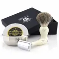 Produktbild: Rasierset doppelseitig DE Rasierhobel Dachshaar Rasierpinsel Schale Schaumseife